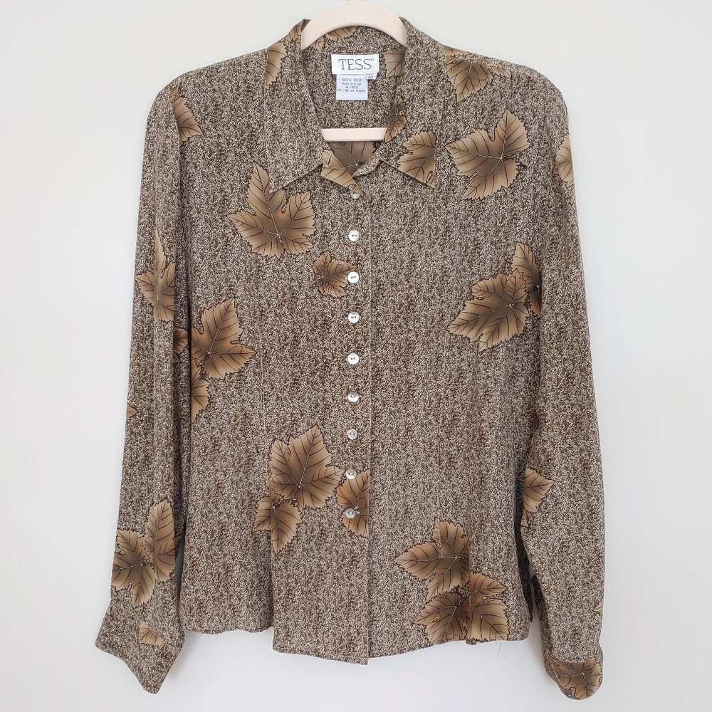 Tess Vintage 80s Button Down Silk Leaf Blouse